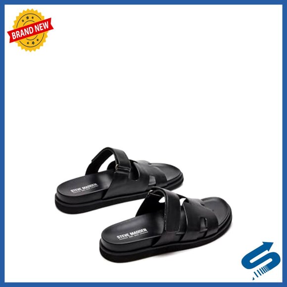 Men\'s Leather Sandals with Adjustable Velcro Strap, Slide Design